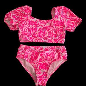 Wonder Nation Girls Pink Floral 2-Piece SwimSuit S 6-6X